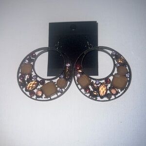 Statement Hoop‎ Earrings with Amber, Purple, and Brown Rhinestones